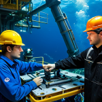 **

"A team of engineers in hard hats and fully clothed professional attire, inspecting a complex subsea oil platform structure using a remotely operated vehicle (ROV) with bright lights, deep underwater environment, perfect anatomy, correct proportions, natural pose, appropriate content, safe for work, professional, modest, high quality, well-formed hands, proper finger count, natural body proportions."

**