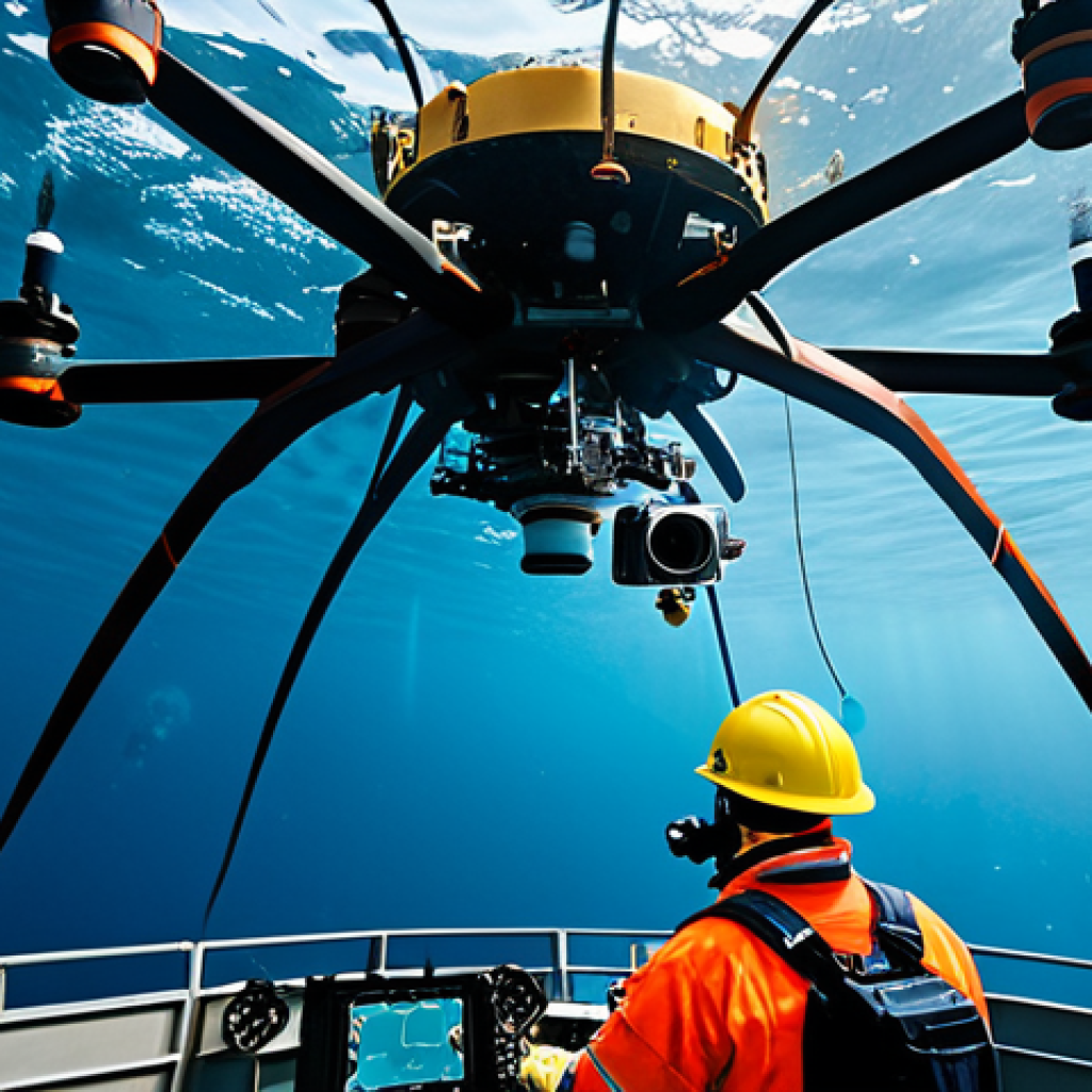 Underwater Infrastructure Inspection**

"A fully clothed engineer remotely operating a marine drone inspecting an offshore oil platform, appropriate attire, clear underwater visibility, well-lit scene, safe for work, perfect anatomy, correct proportions, professional, underwater photography, high quality."

**