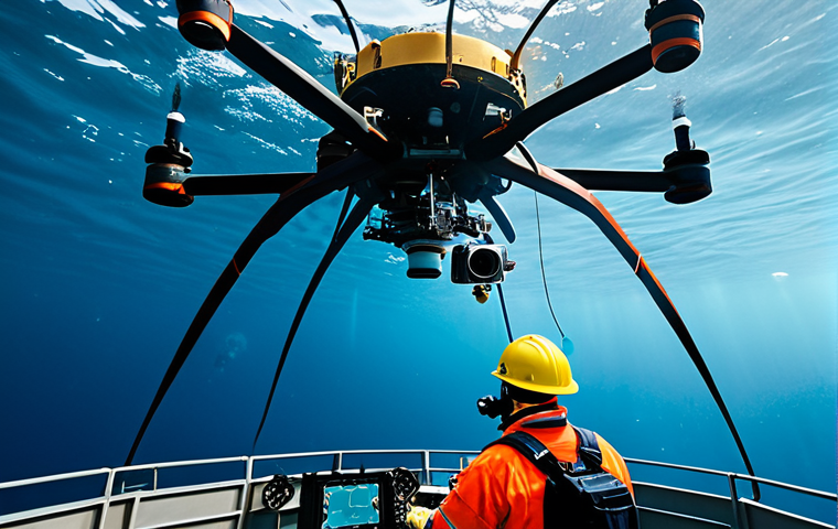 Underwater Infrastructure Inspection**

"A fully clothed engineer remotely operating a marine drone inspecting an offshore oil platform, appropriate attire, clear underwater visibility, well-lit scene, safe for work, perfect anatomy, correct proportions, professional, underwater photography, high quality."

**