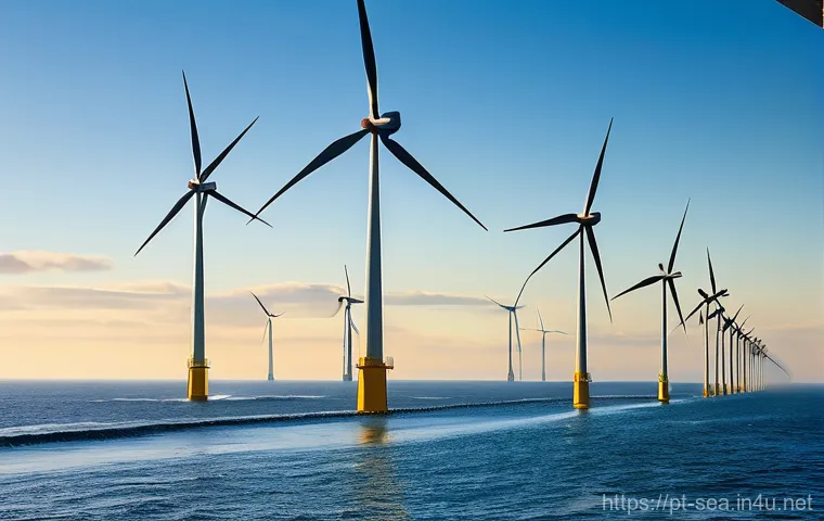 해양공학 해양 파랑 해석 - **Prompt:** A futuristic, sleek wave energy converter gracefully operating in the vast Atlantic Ocea...