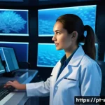 해양공학 해양환경 시뮬레이션 - A highly detailed underwater scene depicting advanced marine ecosystem modeling technology: scientis...